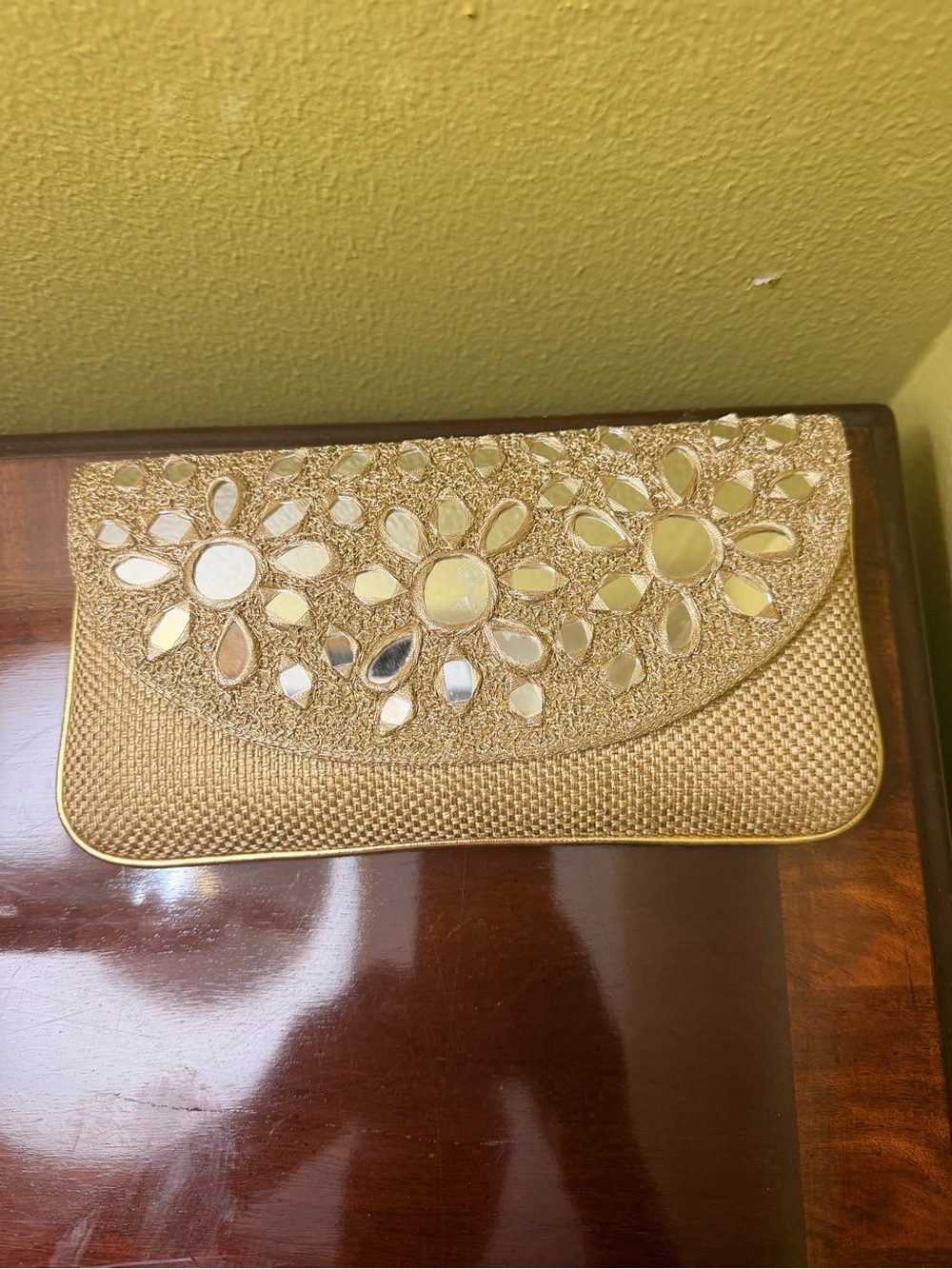 NWT Kashish Gold Floral Mirror Accent Evening Clutch